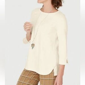J. Jill Ponte Casual Neutral Ivory Top size large